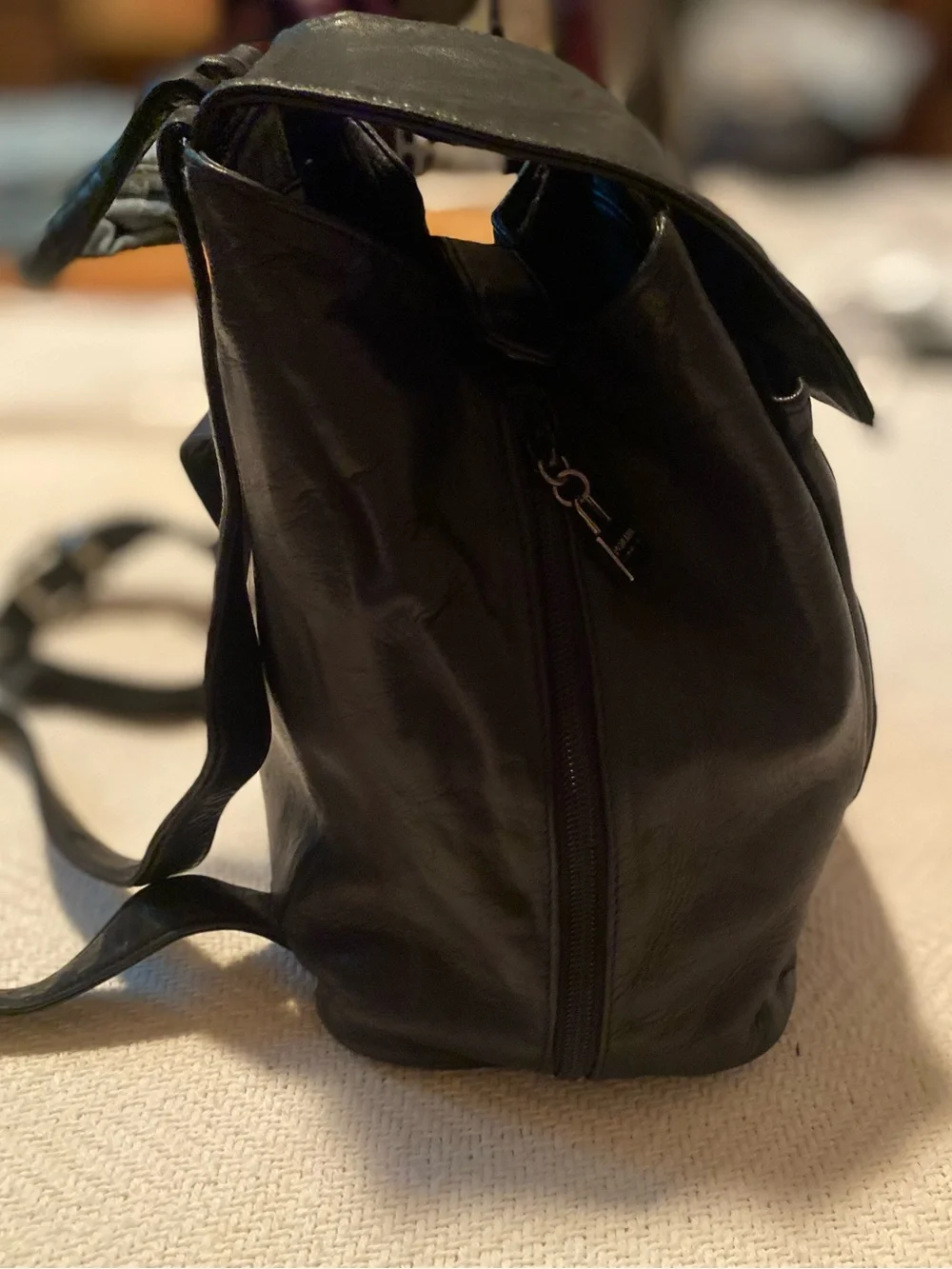 Perlina Black Leather Backpack with Silver Clasp